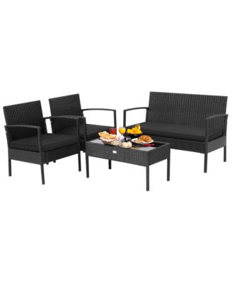 8PCS Rattan Patio Conversation Set Outdoor Wicker Furniture Set w/ Cushions