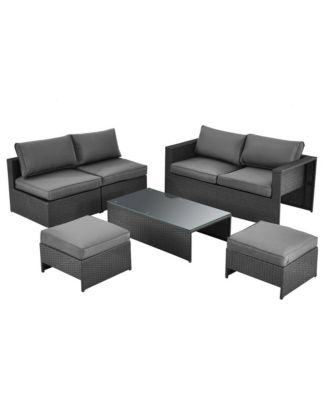 6PCS Rattan Patio Conversation Furniture Set Cushioned Sectional Sofa Set