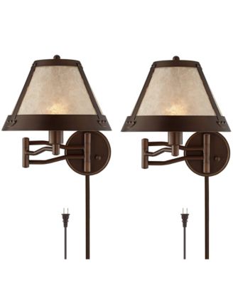Samuel Mica Shade Plug-In Swing Arm Wall Lamp with Cord Cover Set of 2