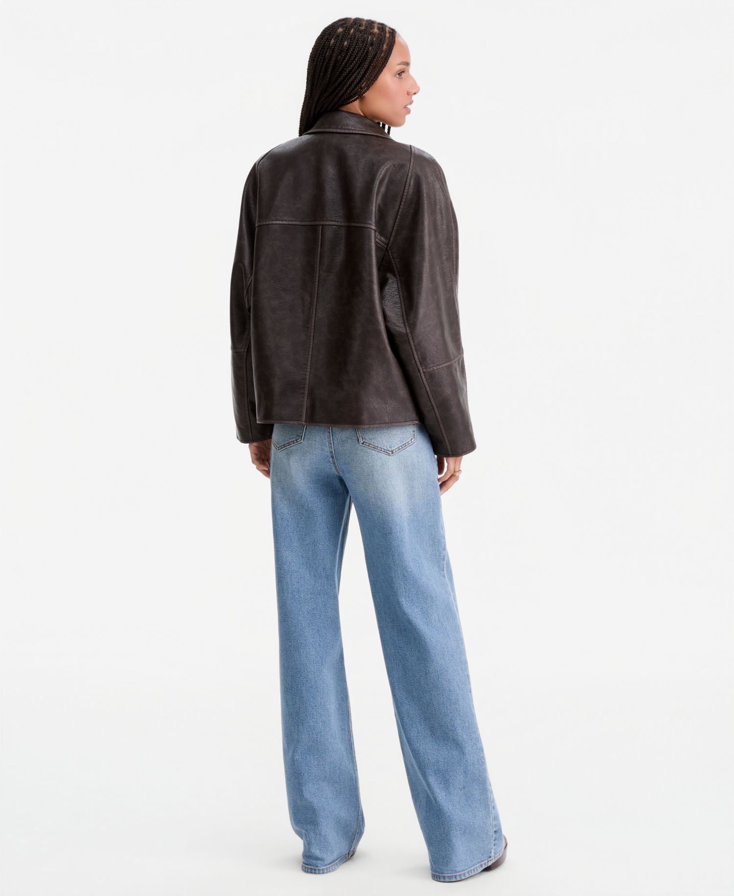 Women's Asymmetric-Button-Front Faux-Leather Coat