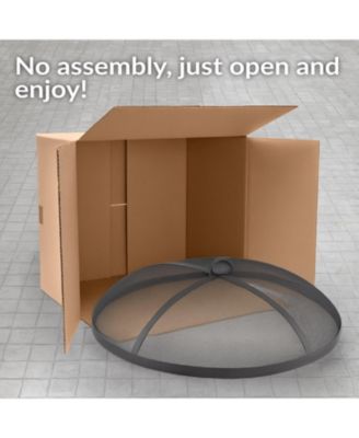 Outdoor Heavy-Duty Steel Mesh Round Camp Fire Pit Spark Screen Lid with Handle - Black