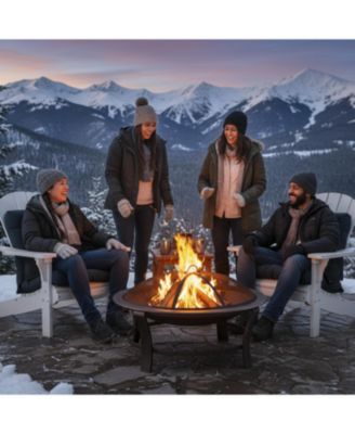 Outdoor Portable Camping or Backyard Elevated Round Fire Pit Bowl with Stand, Spark Screen, Wood Grate, and Log Poker - 29" - Bronze