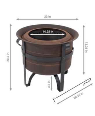 Cauldron-Style Outdoor Wood-Burning Steel Smokeless Fire Pit with Poker - 23"