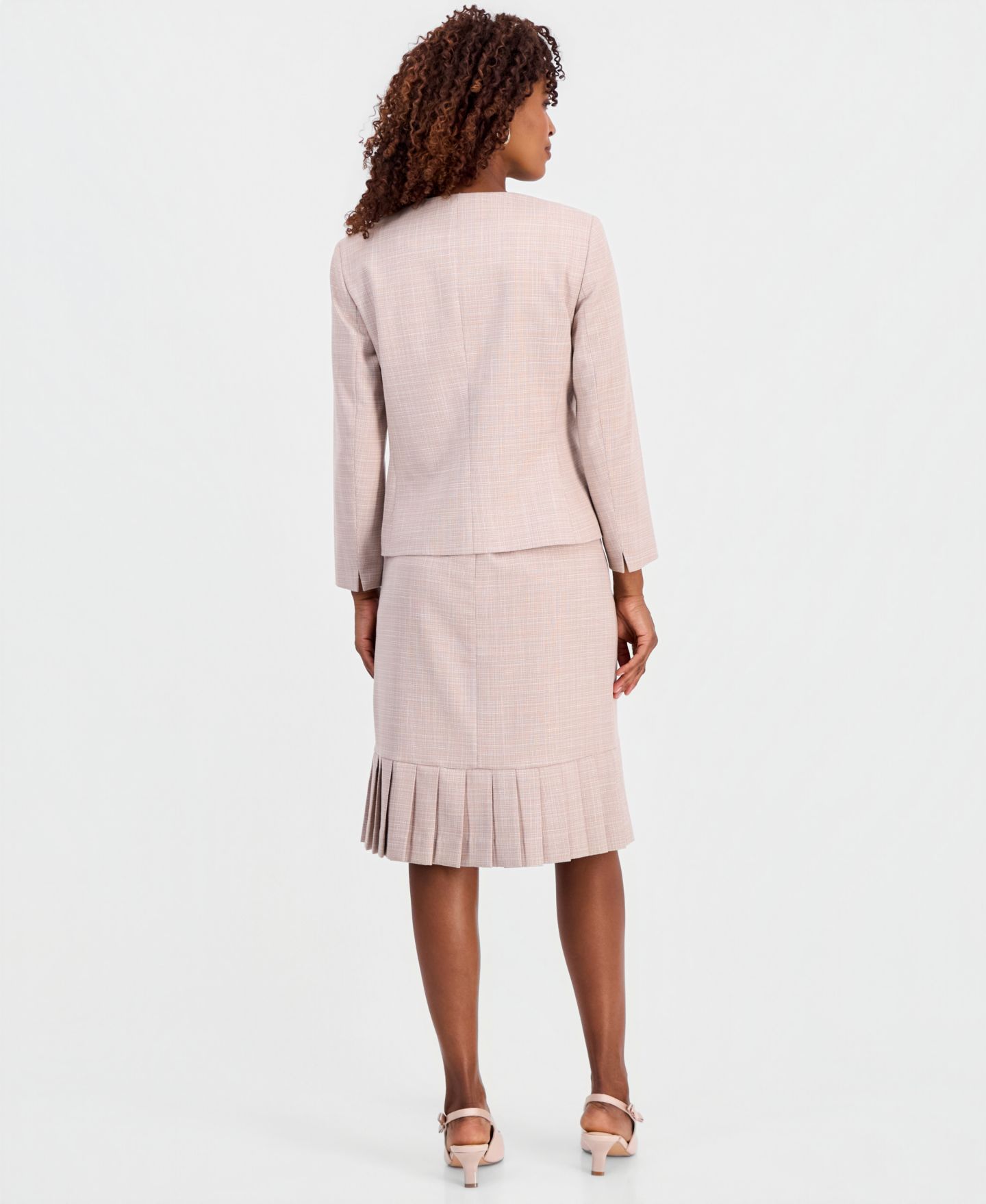 Женские комплекты Kasper Collarless Open-Front Jacket & Pleated-Hem Pencil Skirt, цвет: Tstd Wt/Vanlice — фото 3
