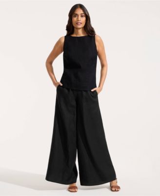 Women's Linen High Rise Palazzo Pants - Set Bottom