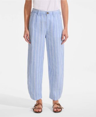 Women's Linen High Rise Pleated Barrel Leg Ankle Pants