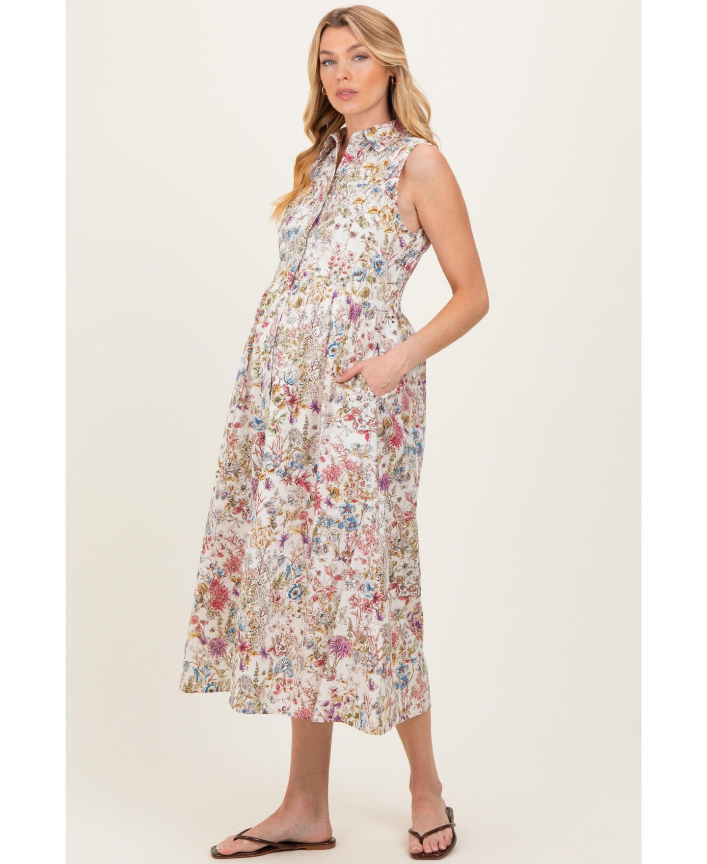 Женское платье Pinkblush Multicolor Garden Print Sleeveless Shirt Dress, цвет: Разноцветный — фото 2
