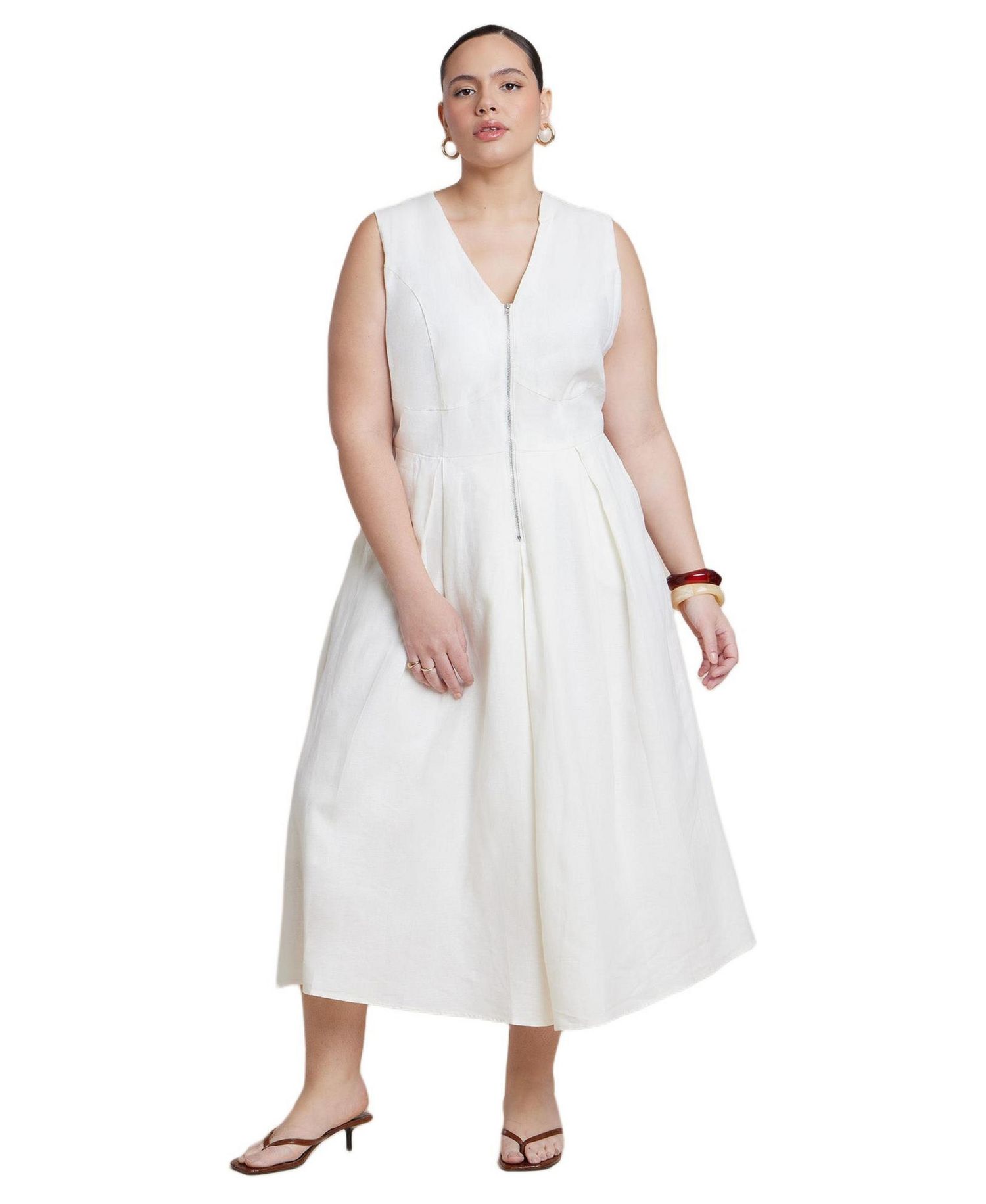 Women's Zipper Detail Linen Maxi Dress