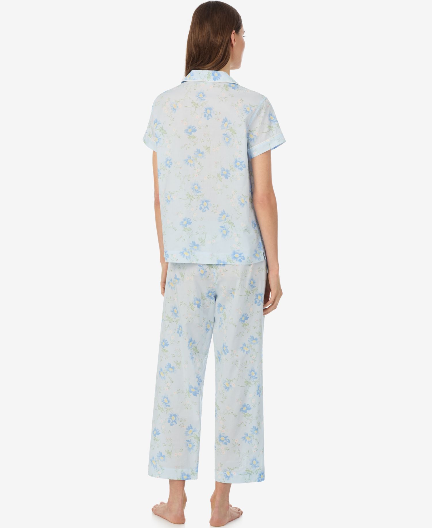 Petite Notch Collar Top and Cropped Pajama Pants, 2-Piece Set