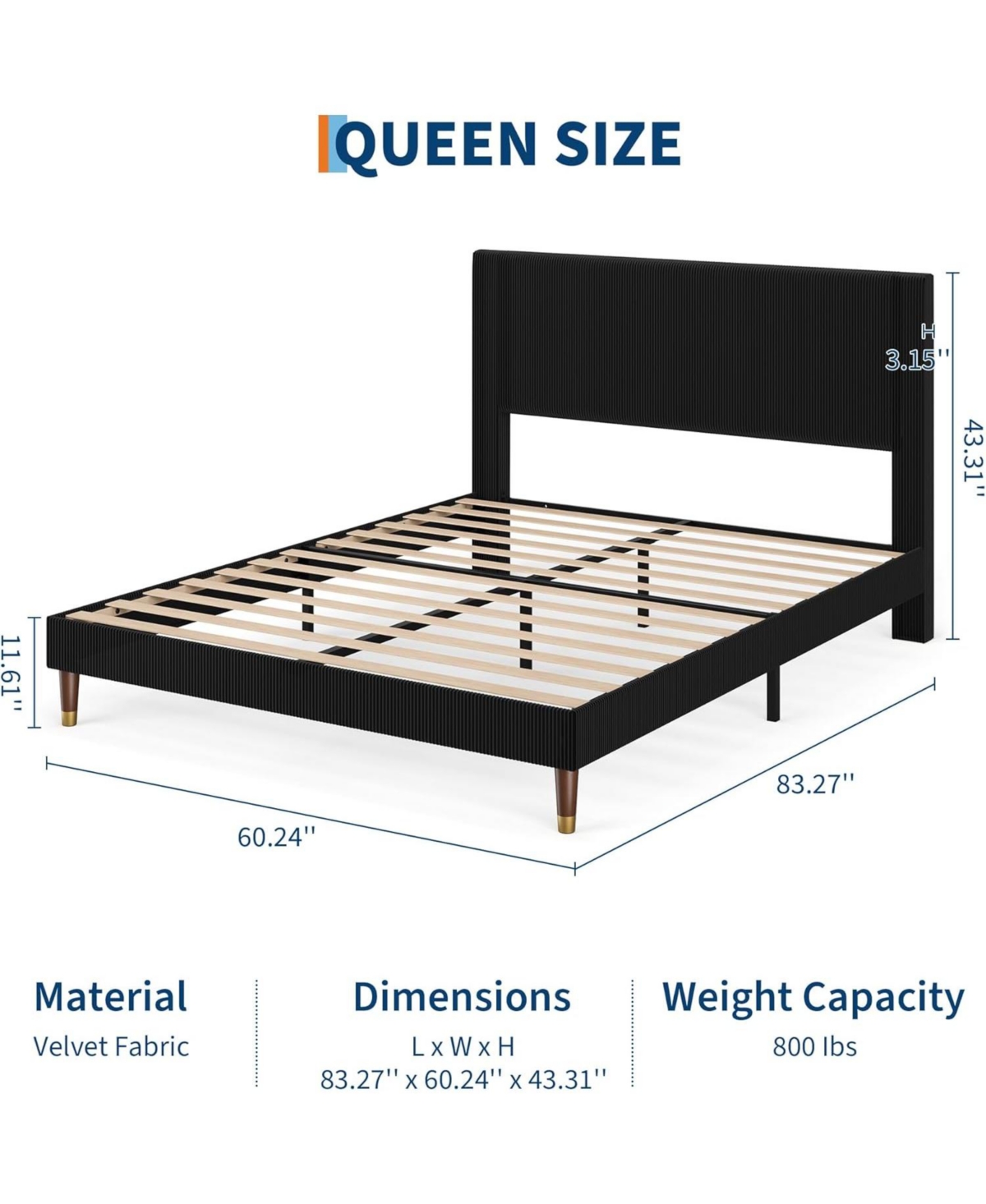 gaomon Queen Upholstered Bed Frame with Headboard, Corduroy Platform with Wood Slats Support