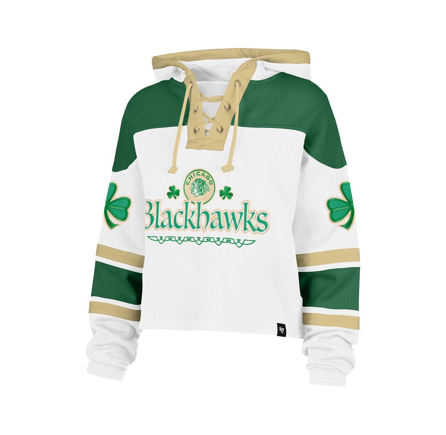 Women's White Chicago Blackhawks McLucky Cropped Lacer Hoodie