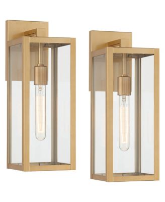 Titan Modern Outdoor Wall Light Fixtures Set of 2 Soft Gold Rectangular Frame Clear Glass for Post Exterior Barn