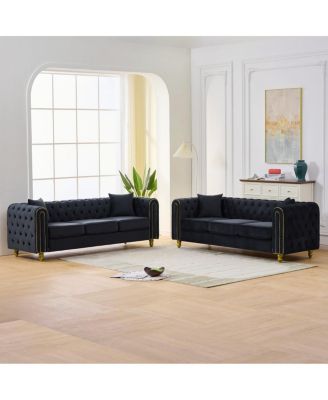 3+3 Velvet Chesterfield Sofa with Gold Legs