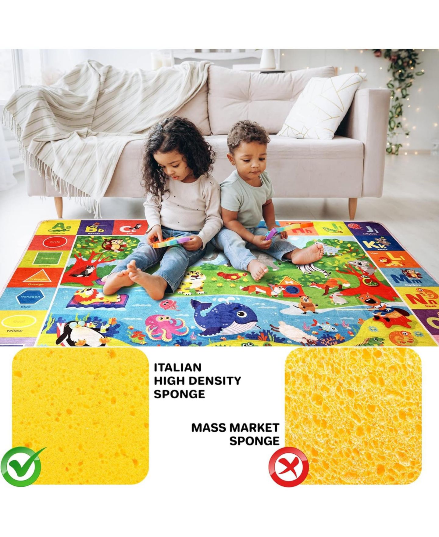 Quokka Baby Mats for Playtime & Activities for Babies 6-12 Months - Super Soft Baby Floor Play Mats for Toddlers 1-3, цвет: Animals — фото 5