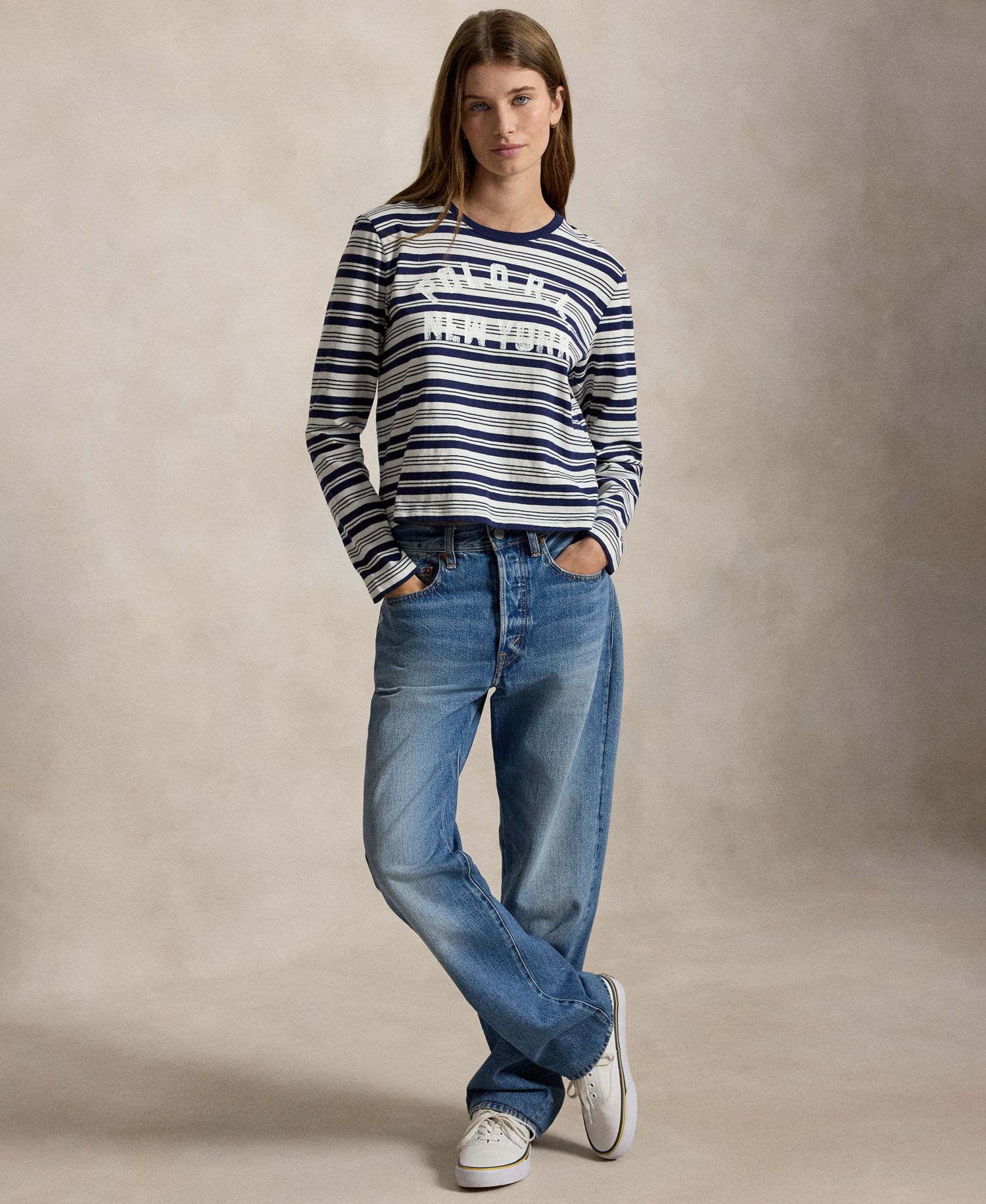 Women's Striped Crewneck Long-Sleeve T-Shirt