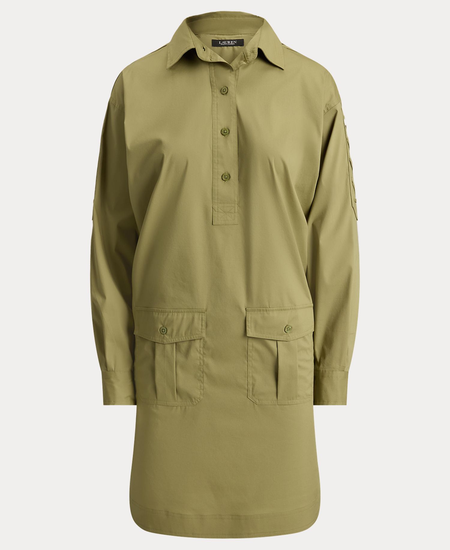 Women's Spread Collar Lace-Up Trim Shirt-Dress
