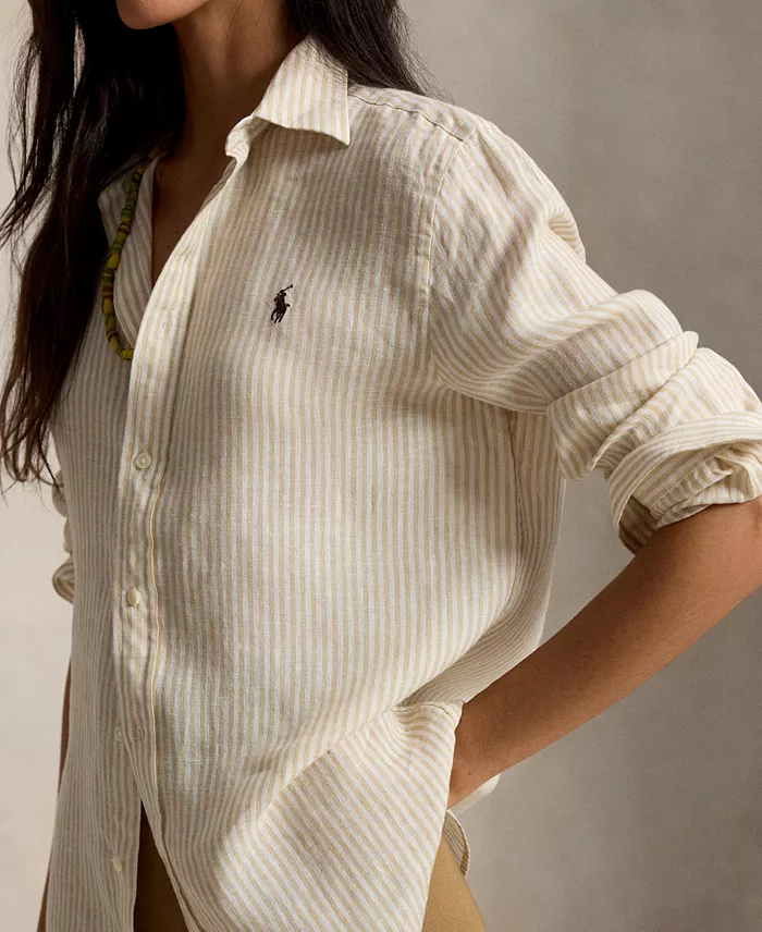 Women's Classic-Fit Striped Linen Shirt - thumbnail 3