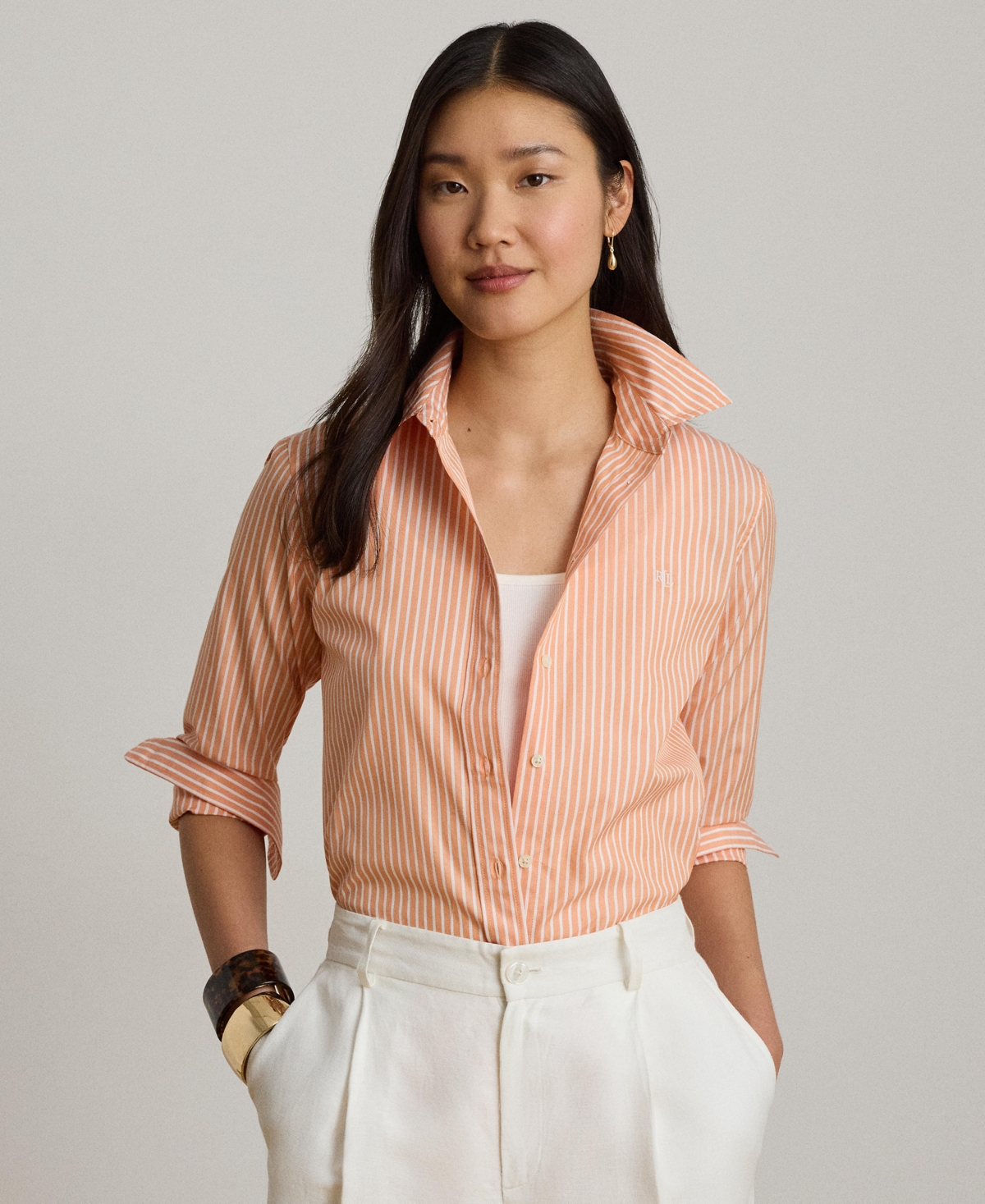 Lauren Ralph Women's Classic Fit Striped End-On-End Shirt