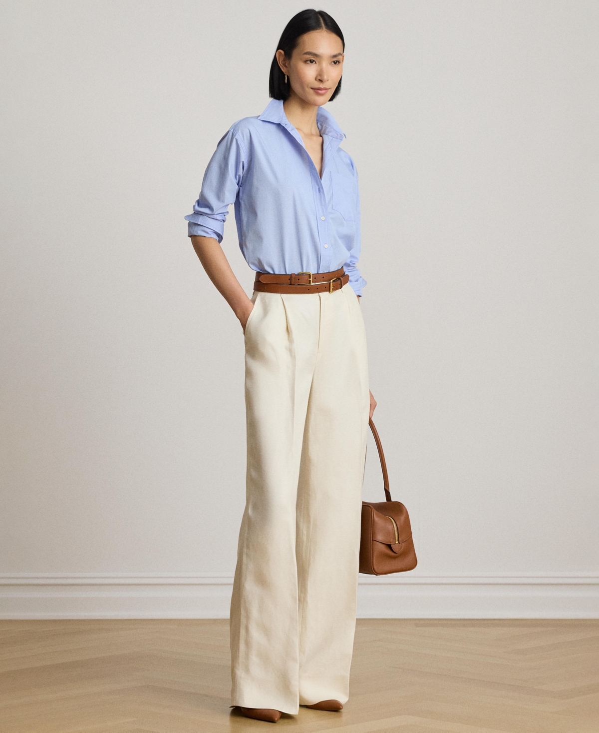 Lauren Ralph Women's Point Collar Striped Broadcloth Shirt