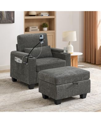 Recliner Sofa with USB Stand Storage Ottoman