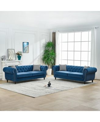 3 And 3 Velvet Chesterfield Sofa with Roll Armrest and Nailhead