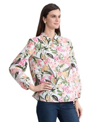 Women's Printed Button-Front Long-Sleeve Shirt