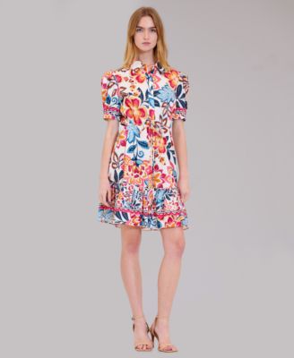 Women's Printed Collared Neck Shirt-Dress