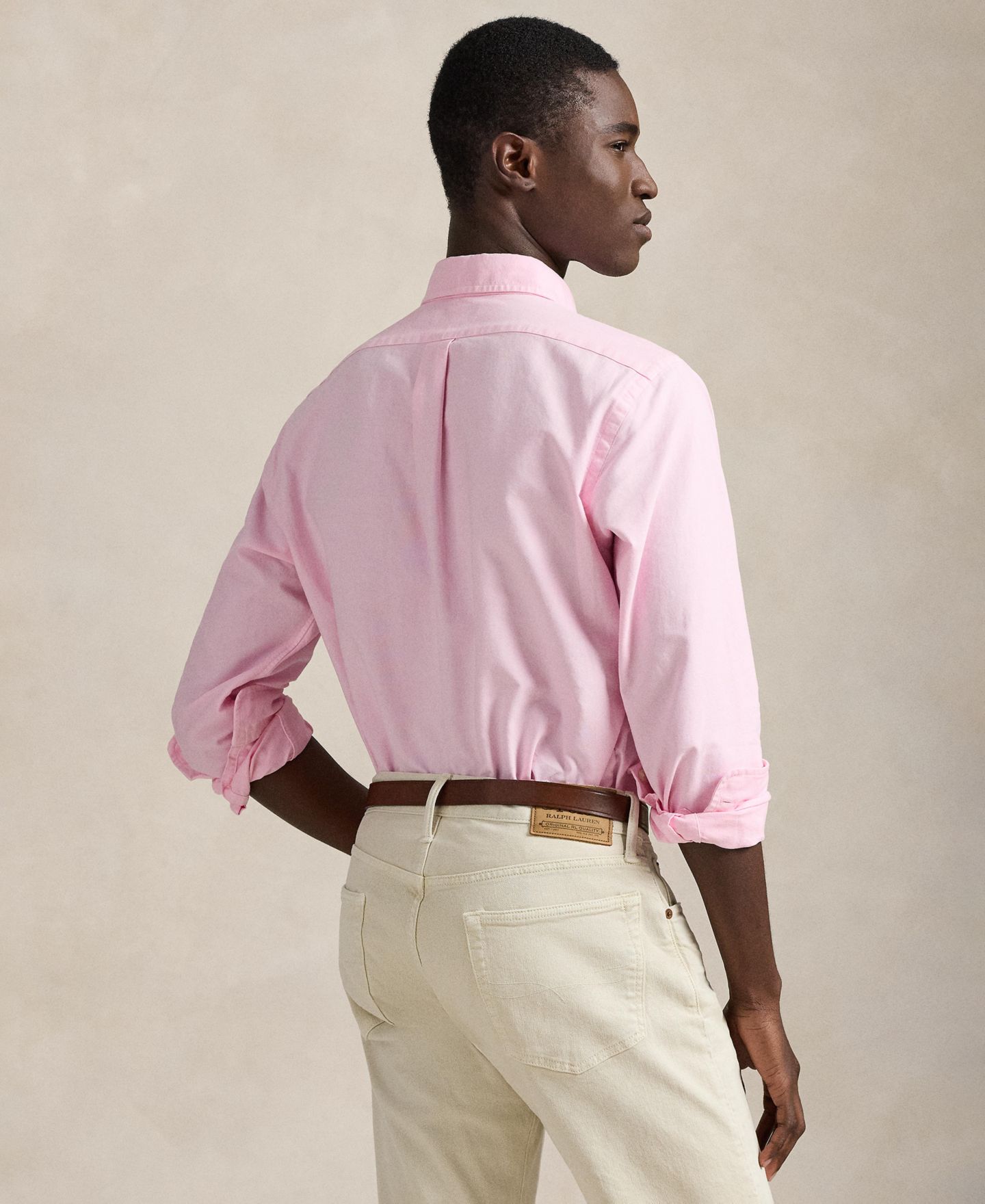 Мужская рубашка Polo Ralph Lauren Garment-Dyed Oxford, цвет: Розовый — фото 3