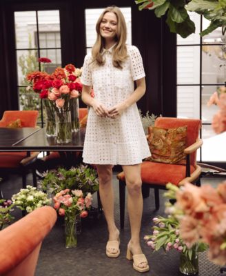 Women's Short Sleeve Eyelet Shirt Dress