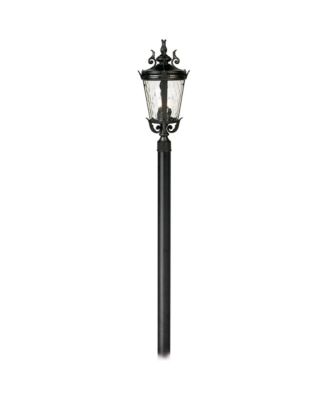 Casa Marseille Vintage Outdoor Post Light Textured Black Scroll with Burial Pole Clear Hammered Glass for Exterior Barn Deck Yard