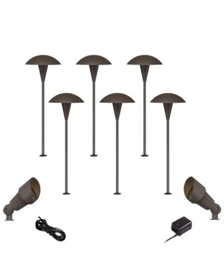 Mushroom  High Mid Century Modern 10-Piece Outdoor Landscape Lighting Set Porch LED Bulb Bronze Finish