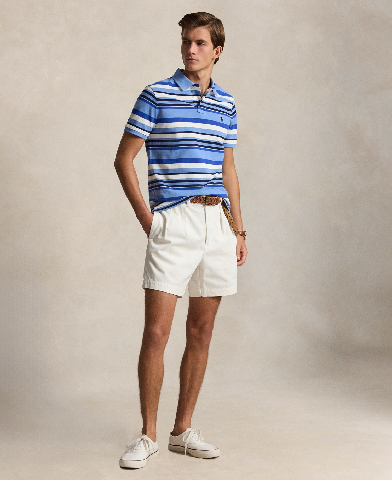 Men's Custom Slim-Fit Striped Mesh Polo Shirt
