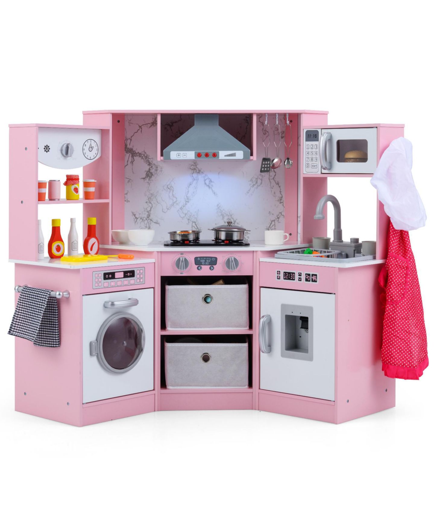 Детская игрушка Slickblue Wooden Play Kitchen with Lights and Sounds, от 3 лет, цвет: Розовый — фото 4