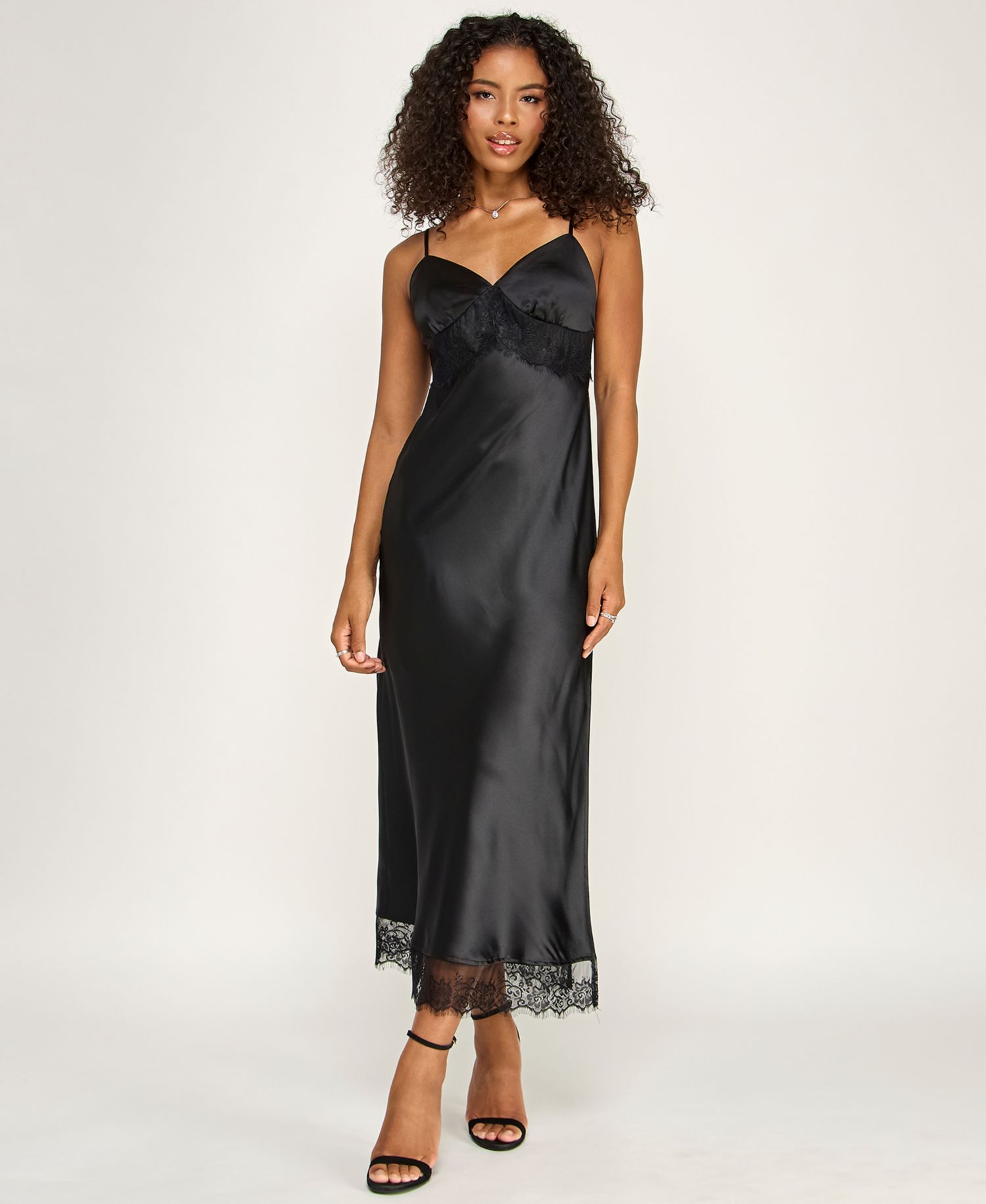 Juniors' V-Neck Lace Slip Dress