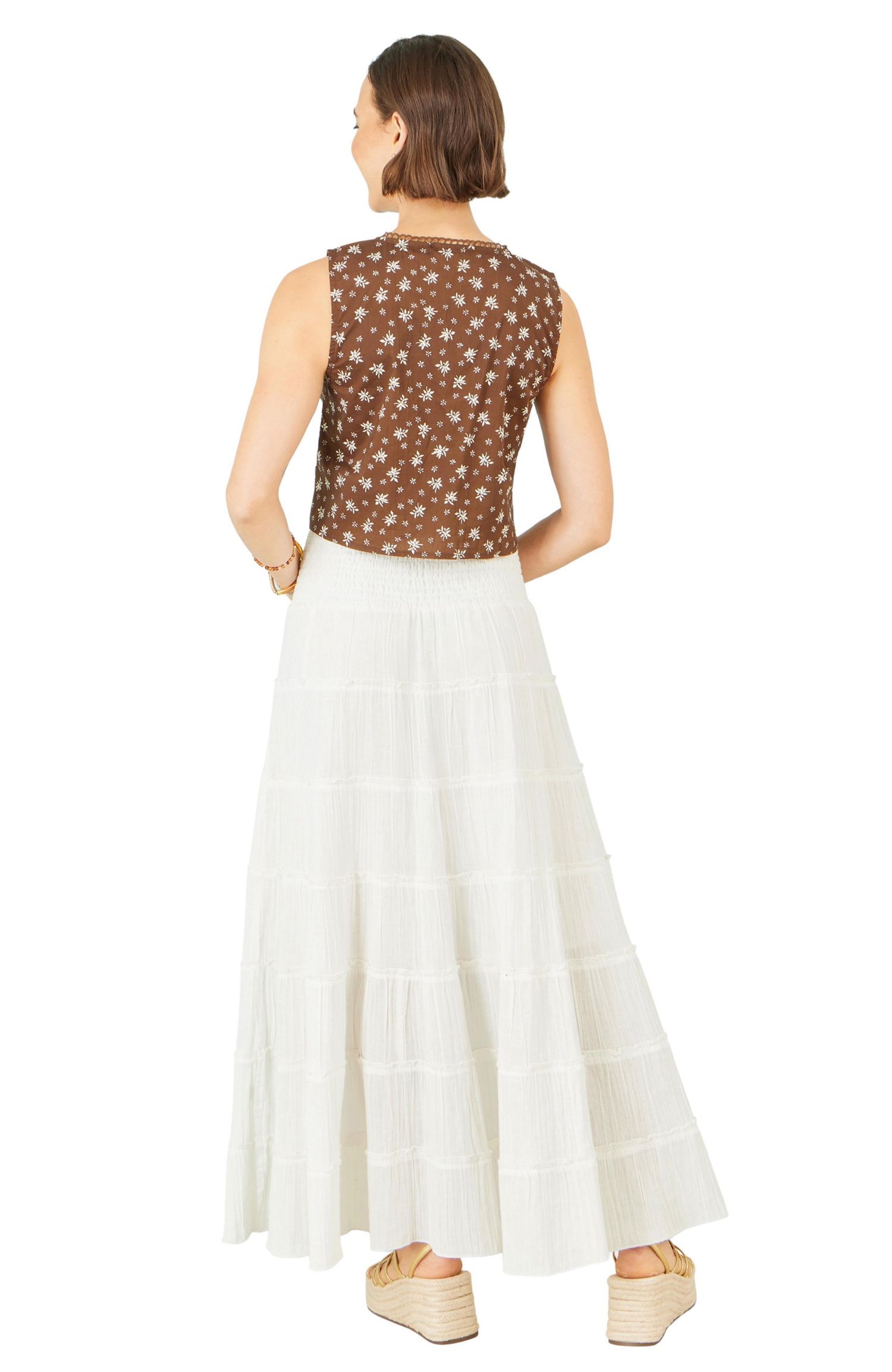 Women's Double Cotton Tiered Boho Maxi Skirt
