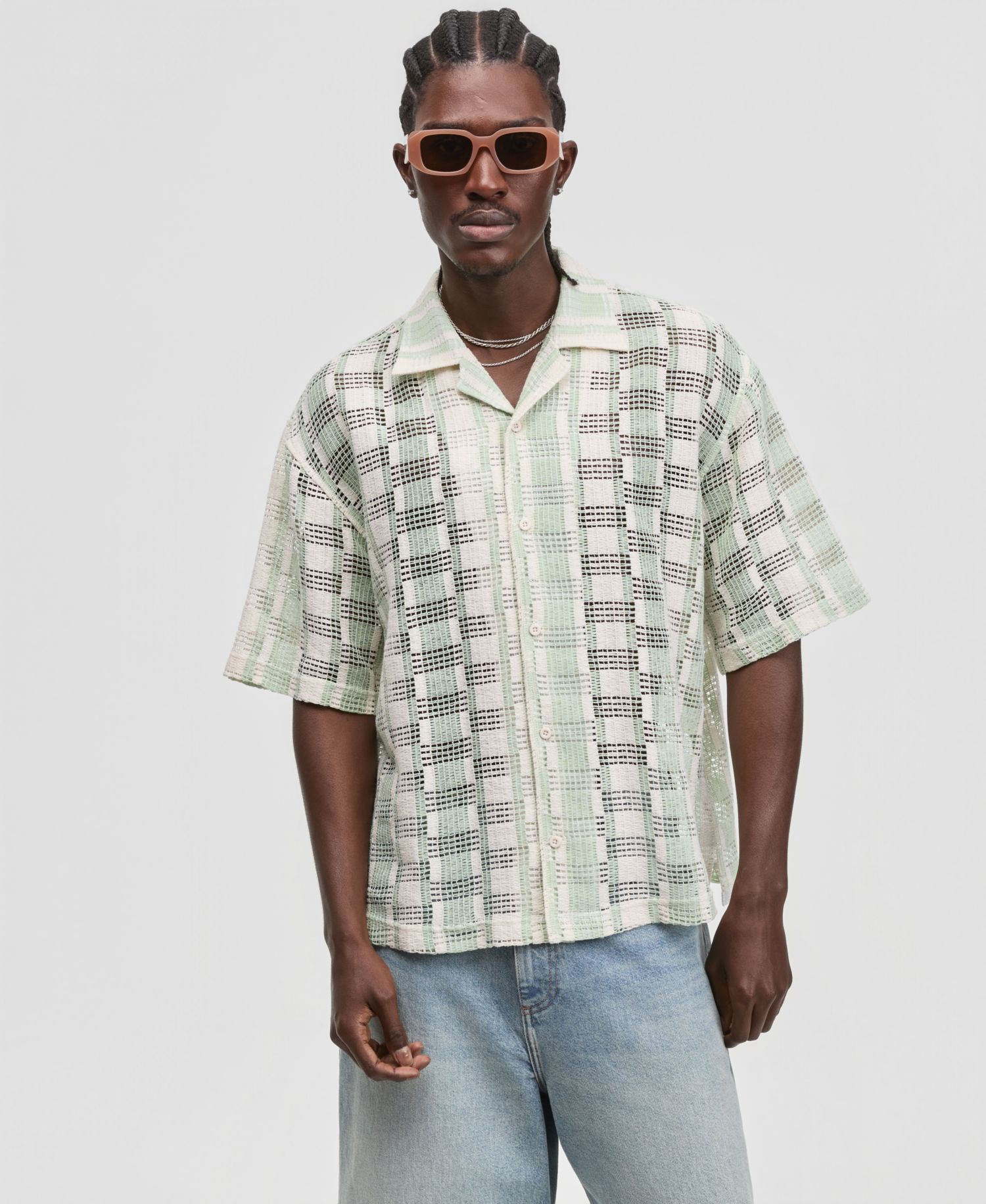 Men's Two-Tone Textured Camp Shirt