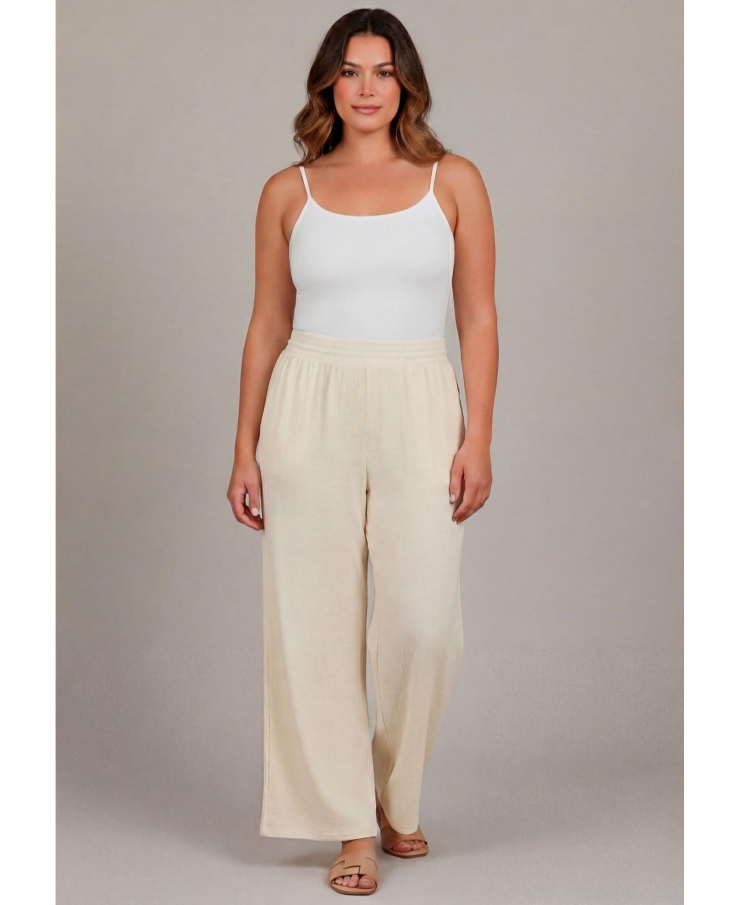 Women's Knit Gauze Smocked Wide-Leg Pants