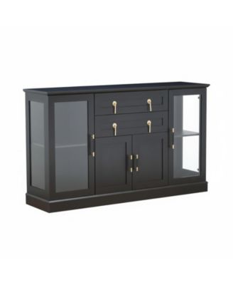 Small Buffet Cabinet Glass Doors Coffee Bar Storage Modern Sideboard Adjustable Shelf Drawer Kitchen Dining Room