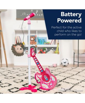 19in Kids Flash Guitar, Pretend Play Musical Instrument Toy for Toddlers w/ Mic, Stand