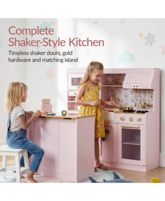 Deluxe Pretend Play Kitchen with Island, Espresso Machine Version