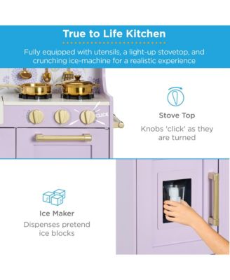 Pretend Play Kitchen Wooden Toy Set for Kids w/ Telephone, Utensils, Oven, Microwave