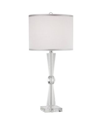 Linley Modern Table Lamp Art Deco 29" Tall Faceted Crystal Column Drum Shade for Bedroom Living Room Bedside Nightstand Kids