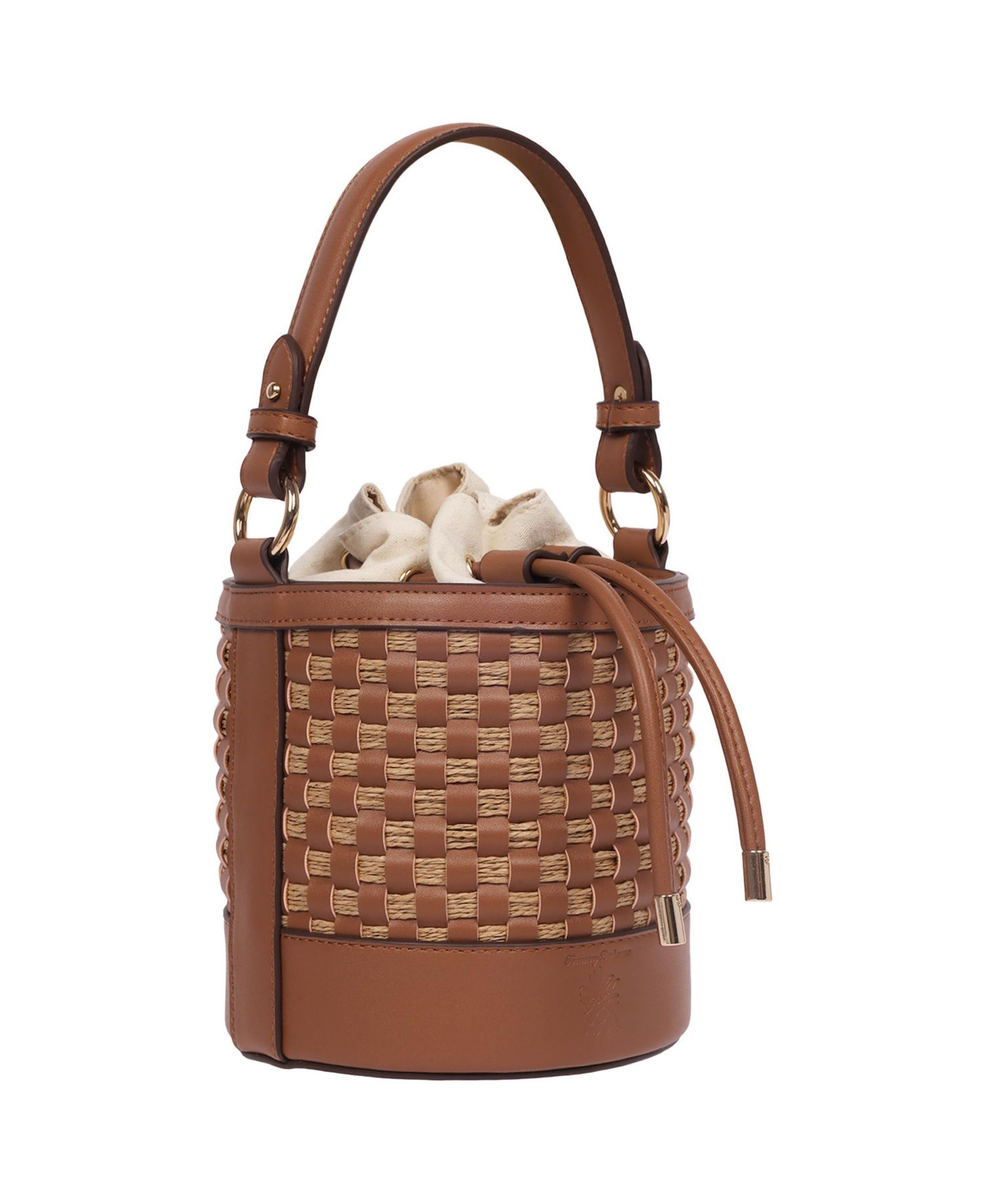 Raffia and Woven Drawstring Bucket Bag - Convertible Top Handle and Crossbody