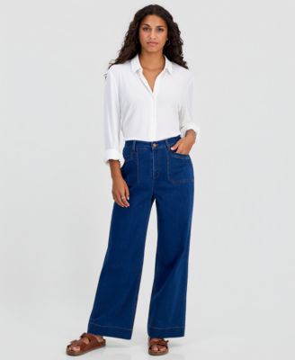 Petite Lexington High-Rise Wide-Leg Patch Pocket Jeans