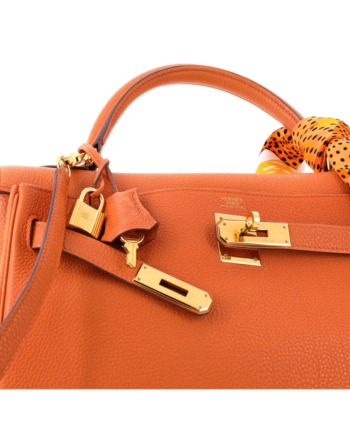 Pre-Owned HERMES Kelly 32 Handbag Orange Togo with Gold Hardware