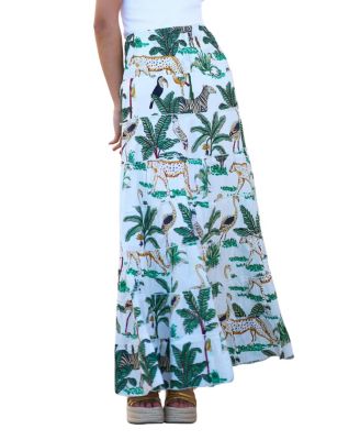 Women's Animal Print Cotton Tiered Maxi Skirt