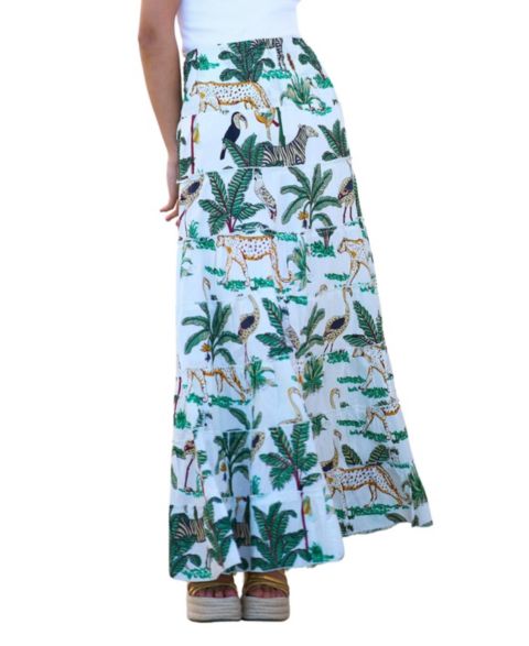 Женская юбка Yumi Animal Print Cotton Tiered Maxi, цвет: Белый