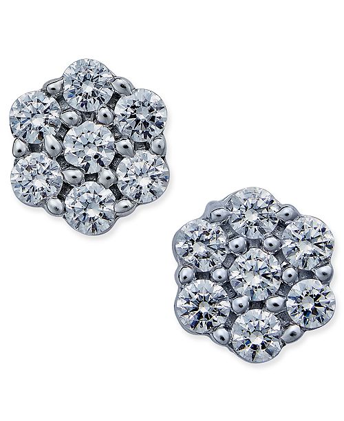 Macy S Diamond Flower Stud Earrings 1 Ct T W In 14k White Gold