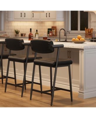 Set of 2 Counter Stools with Armrest, Upholstered Seat and Soft Back