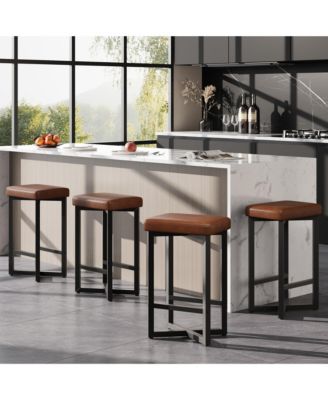24.6" Counter Stools Set of 4, PU Leather Backless X-Frame